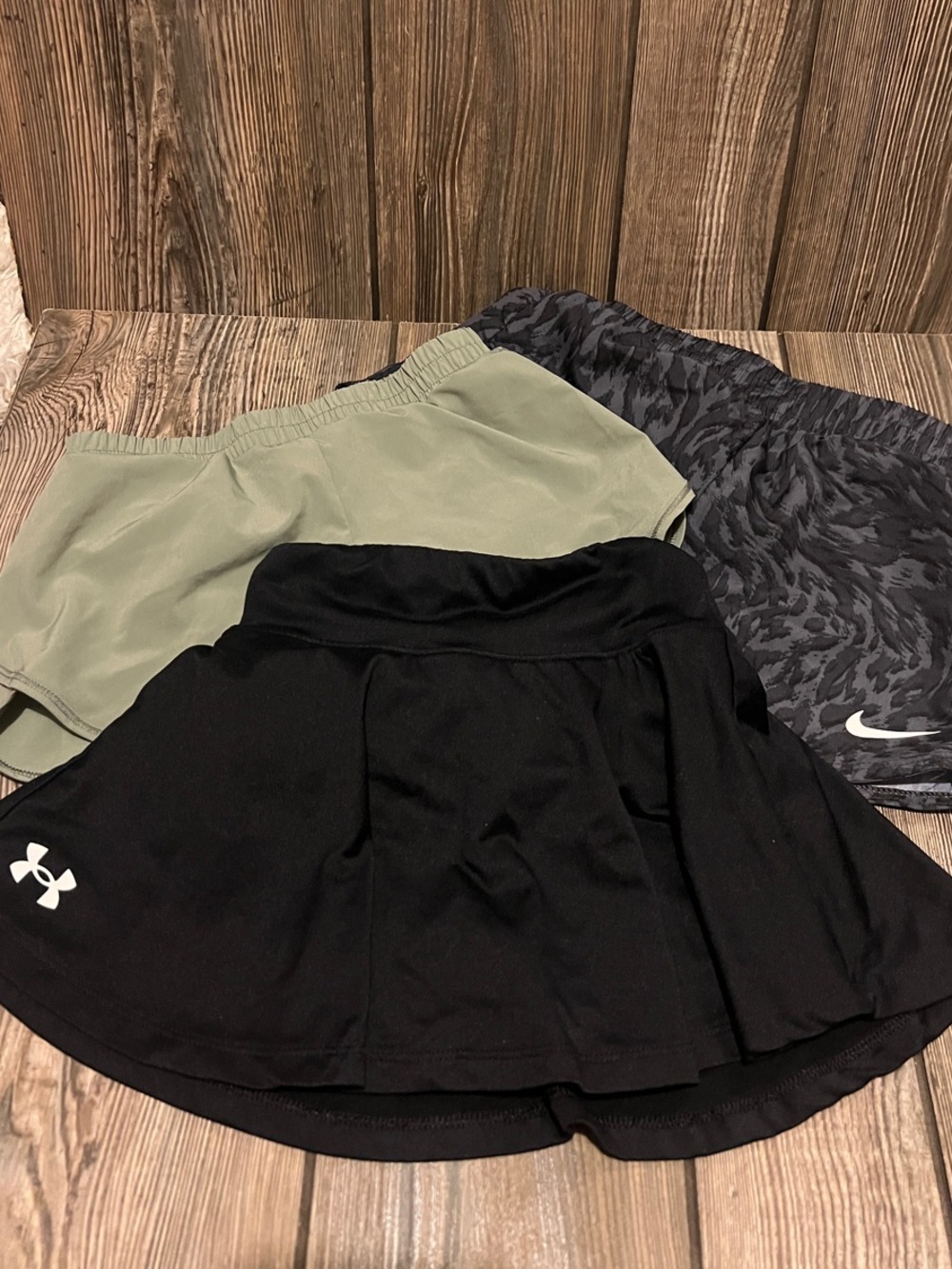 Girls Black Skort with Olive and Charcoal Layered Shorts